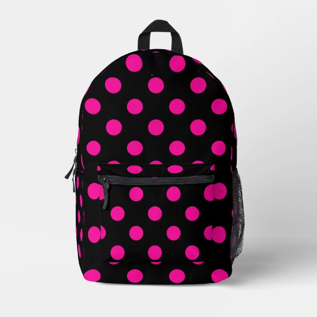 Black Background Pink Polka Dots Printed Backpack (Front)