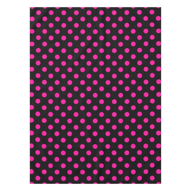 Black Background Pink Polka Dots Tablecloth (Front)