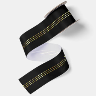 Black Background Shiny Stripes Accent Satin Ribbon