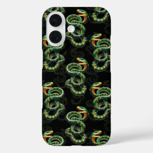 Black Background Snake Pattern Design iPhone 16 Case