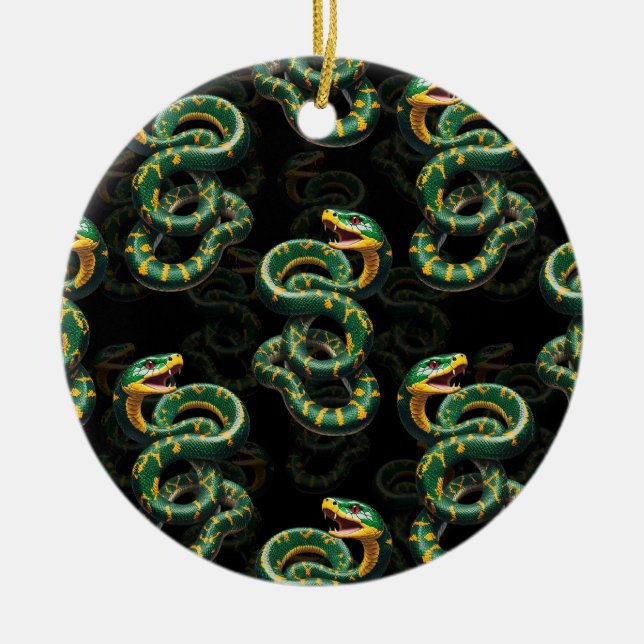 Black Background Snake Pattern Design  Ceramic Ornament (Front)