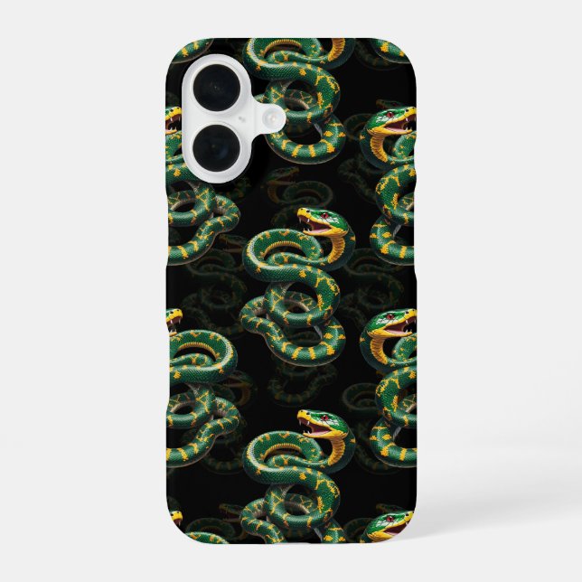 Black Background Snake Pattern Design  iPhone 16 Case (Back)