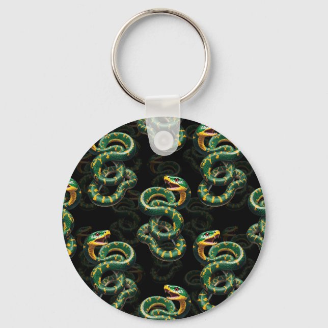 Black Background Snake Pattern Design  Keychain (Front)