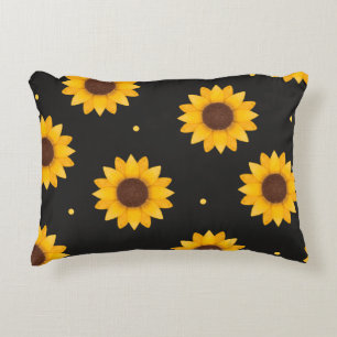 Black Background Sunflower - Modern Farmhouse Accent Pillow