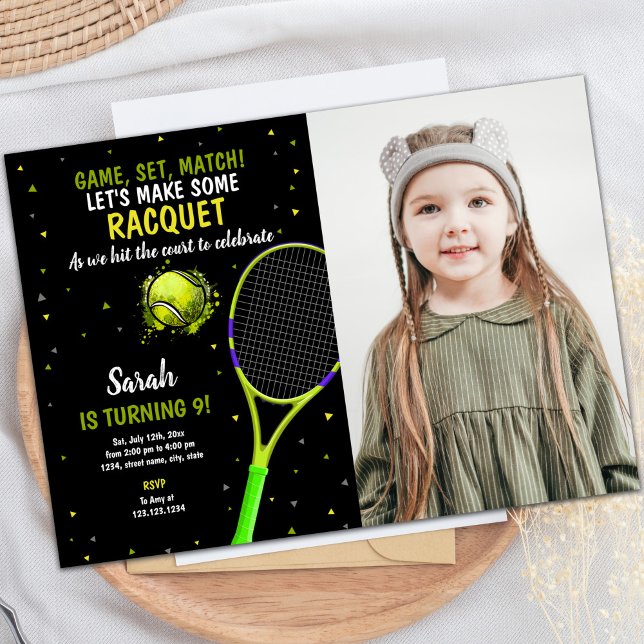 Black Background Tennis Birthday Invitations (Black Background Tennis Birthday Invitations photo)