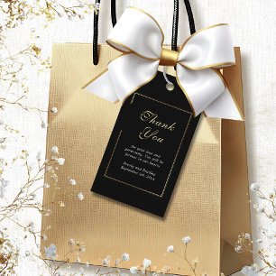 Black Background White Elegant Script Thank You Gift Tags