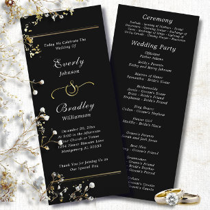Black Background White Script Elegant Wedding Program