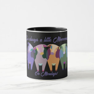 Black background with Colourful and cute Cows Mug