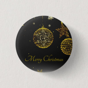 Black Background With Golden Balls and Stars 1 Inch Round Button