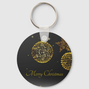 Black Background With Golden Balls and Stars Keychain