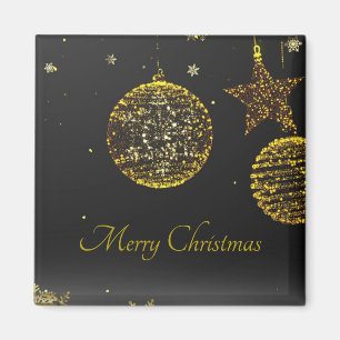 Black Background With Golden Balls and Stars Magnet