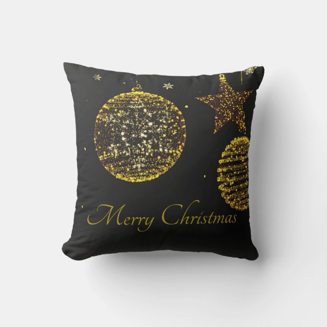Black Background With Golden Balls and Stars Throw Pillow (Front)
