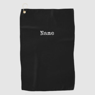 Black background with personalised text golf towel