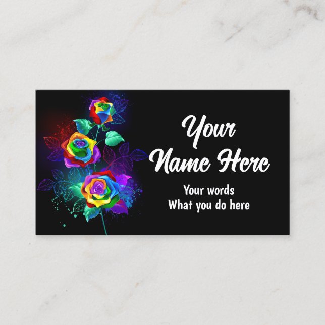 Black background with rainbow roses business card (Front)