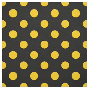 Black Background Yellow Polka Dots Fabric