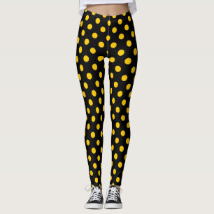 Black Background Yellow Polka Dots Leggings