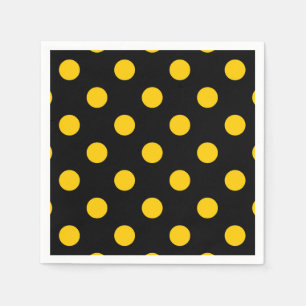 Black Background Yellow Polka Dots Napkin