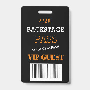 Black Backstage Music Festival Access Pass VIP  Badge