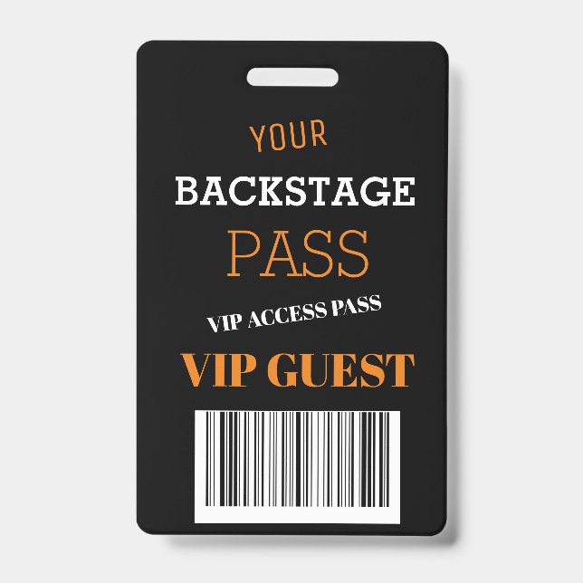 Black Backstage Music Festival Access Pass VIP  Badge (Front)