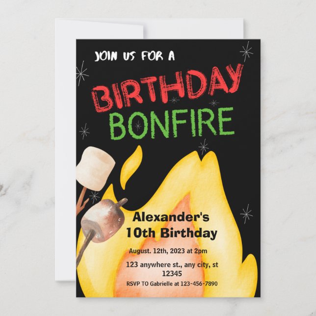 Black Backyard Birthday Bonfire Invitation (Front)