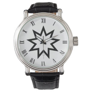 Black Bahai nine pointed star symbol Watch
