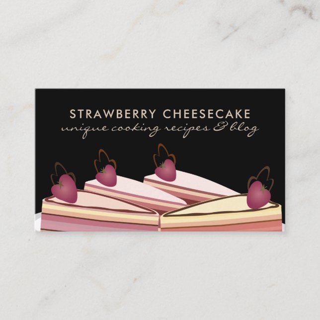 Black Bake Cake Sweet Strawberry Pastry Business Card (Front)