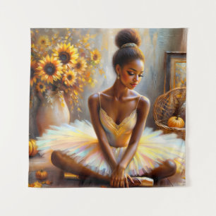 Black Ballerina Autumn Art With Sunflowers Tapestry