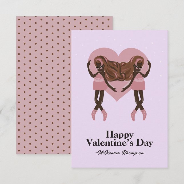 Black Ballerina Ballet Dance Custom Valentines Day Card (Front/Back)