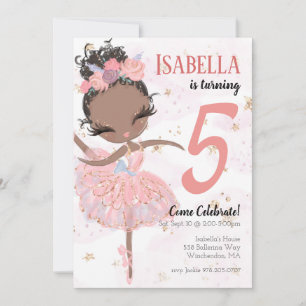 Black Ballerina Birthday Party Invitation