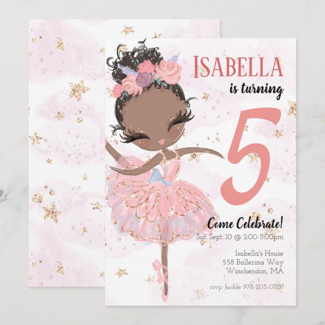 Black Ballerina Birthday Party Invitation (Front/Back)