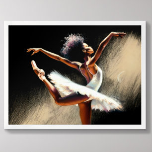 Black Ballerina Dancer Pastel Drawing Poster