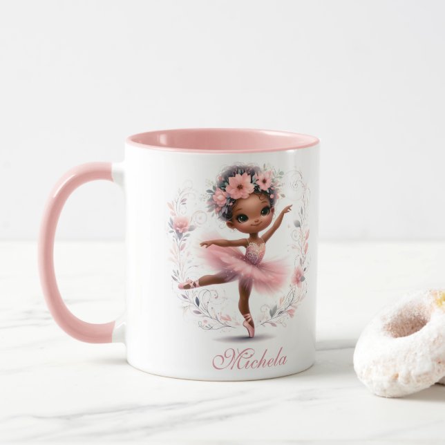 Black Ballerina Happy Birthday Mug (With Donut)