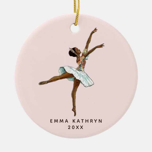 Black Ballerina Personalized Nutcracker Ballet Ceramic Ornament (Front)