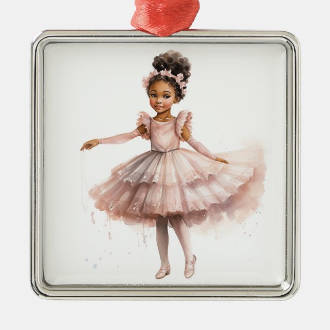 Black Ballerina, Pink Tutu, Pink Floral Headband Metal Ornament (Front)