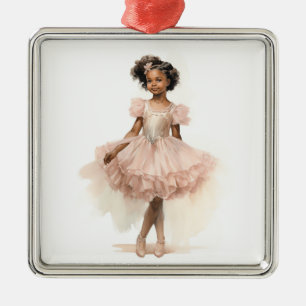 Black Ballerina, Pink Tutu, Pink Headband Metal Ornament