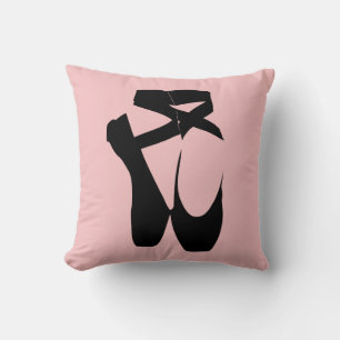 Black ballet pointe shoes throw pillow