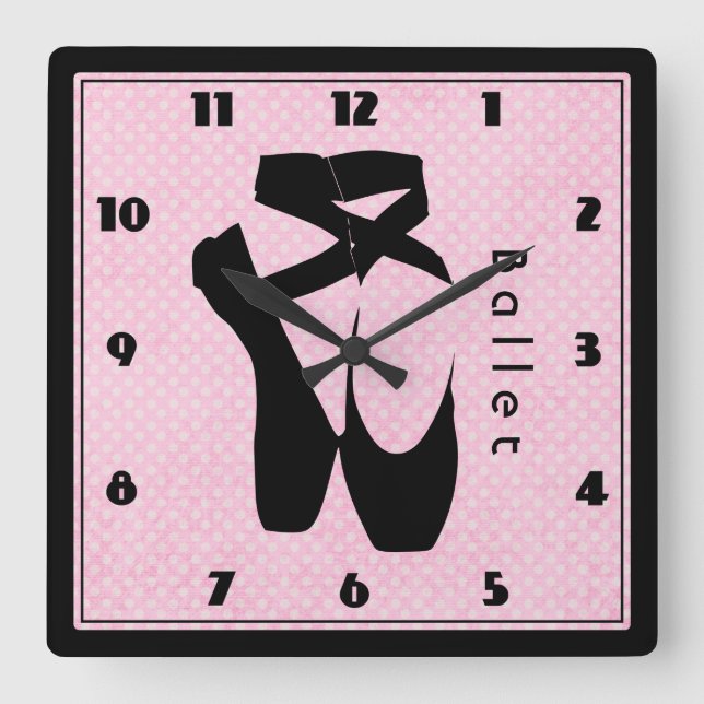 Black Ballet Shoes En Pointe Square Wall Clock (Front)