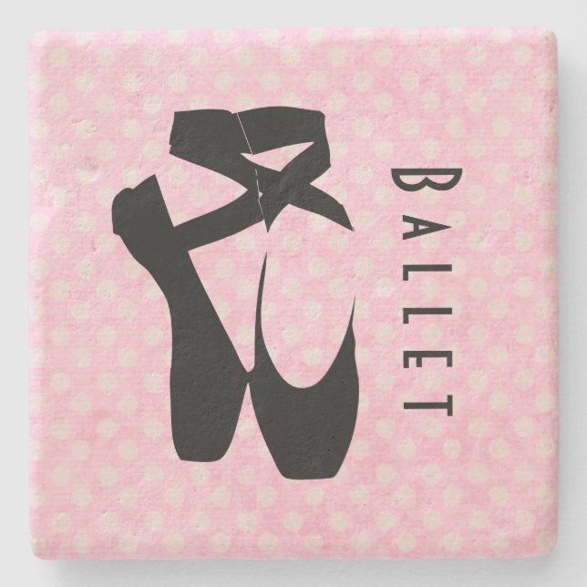 Black Ballet Shoes En Pointe Stone Coaster (Front)