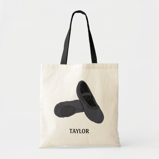 Black Ballet Shoes Slippers Personalized Tote Bag (Front)