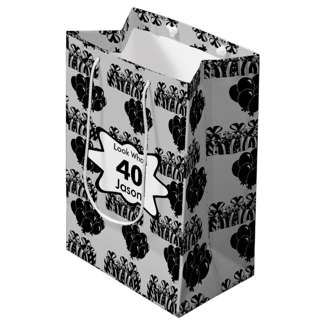 Black Balloon Birthday | Personalize Medium Gift Bag (Front Angled)