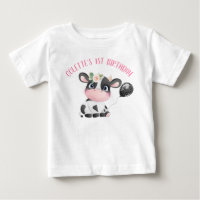 Black Balloon Cute Cow First Birthday Baby T-Shirt