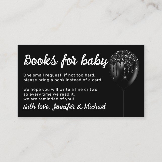 Black Balloon Sparkle Glitz Black Books for Baby Enclosure Card (Front)
