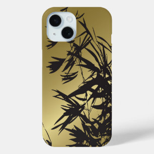 Black Bamboo Leaves On Gold Modern Minimalist Zen iPhone 15 Case
