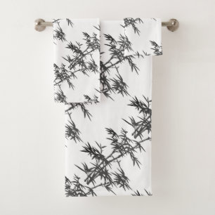 Black Bamboo on White Bath Towel Set