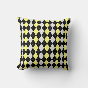 Black & BANANA YELLOW Diamonds ARGYLE Pattern Throw Pillow