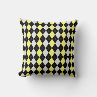 Black & BANANA YELLOW Diamonds ARGYLE Pattern Throw Pillow