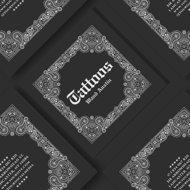 Black Bandana Paisley Tattoos Square Business Card (Creator Uploaded)