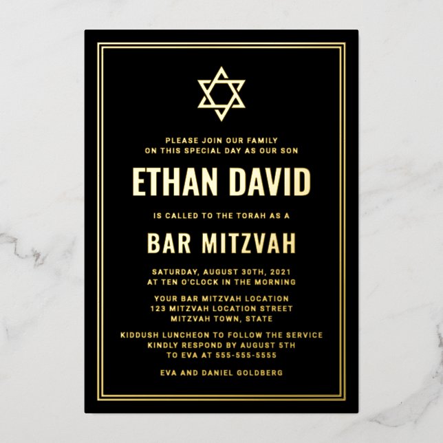 Black bar mitzvah Star of David gold or silver (Front)