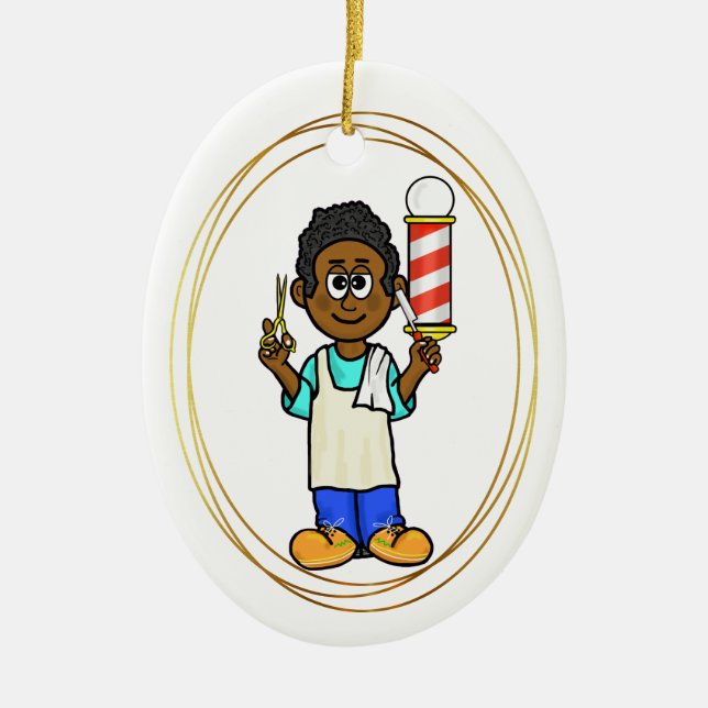 Black Barber Christmas Ornament with Name (Front)