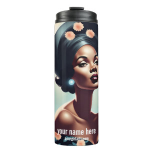 BLACK BARBI DOLL VINTAGE ART 1940'S FLOWERS THERMAL TUMBLER